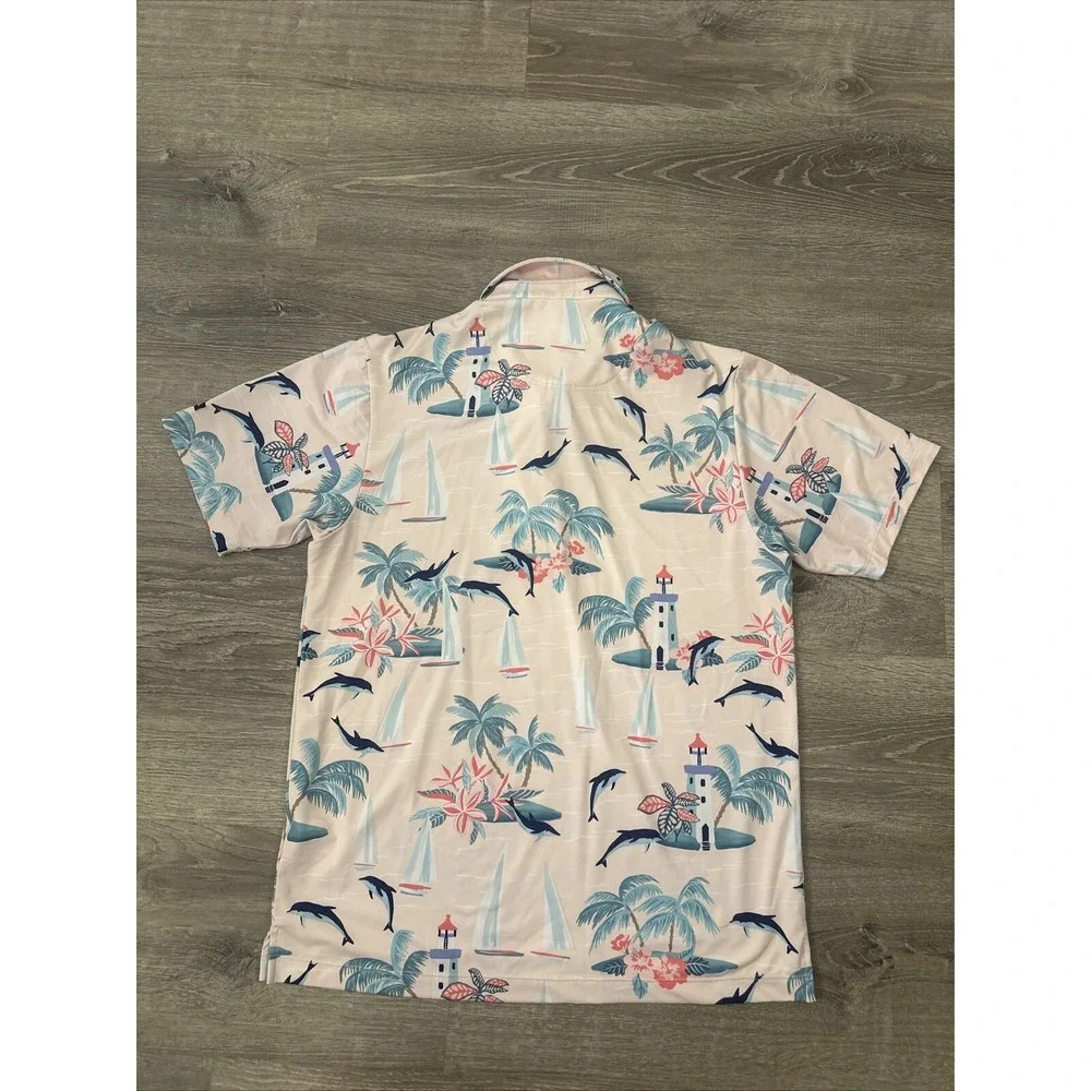 Bad Birdie Polo Golf Shirt Men's Large Performance Stretch  Tropical Dolphins